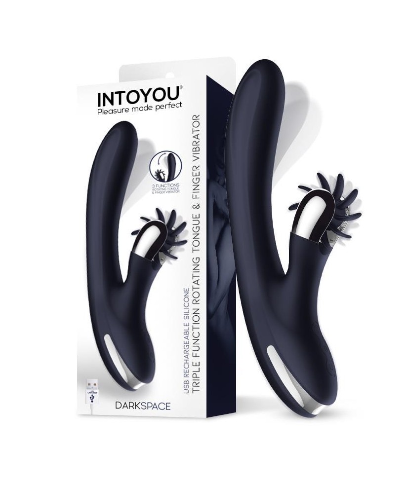 Darkspace Vibrador con Lenguas Rotadora y Movimiento Finger Azul