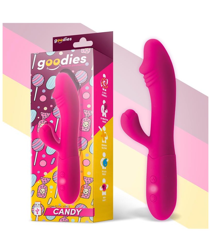 Candy Vibrador con Conejito Punto G USB Silicona Fucshia Candy Vibrador con Conejito Punto G USB Silicona Fucshia
