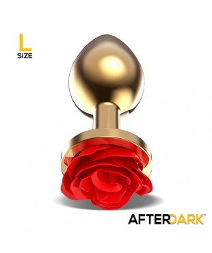 Plug Anal de Metal Dorado con Rosa Roja en la Base Talla L