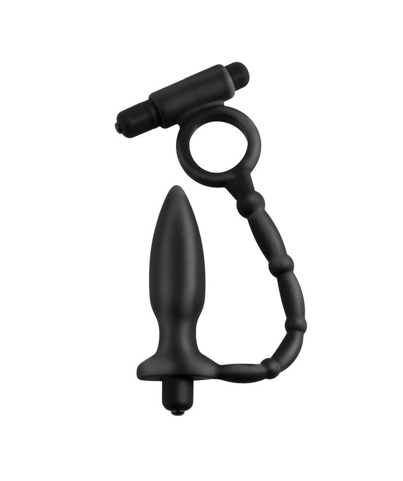 Plug Anal con Cadena y Vibracion Ass Kicker Negro