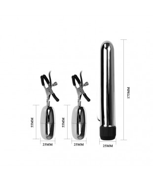 Baile Set Bala Vibrador y Pinzas para Pezones con Vibracion Turbo Baile Set Bala Vibrador y Pinzas para Pezones con Vibracion Turbo