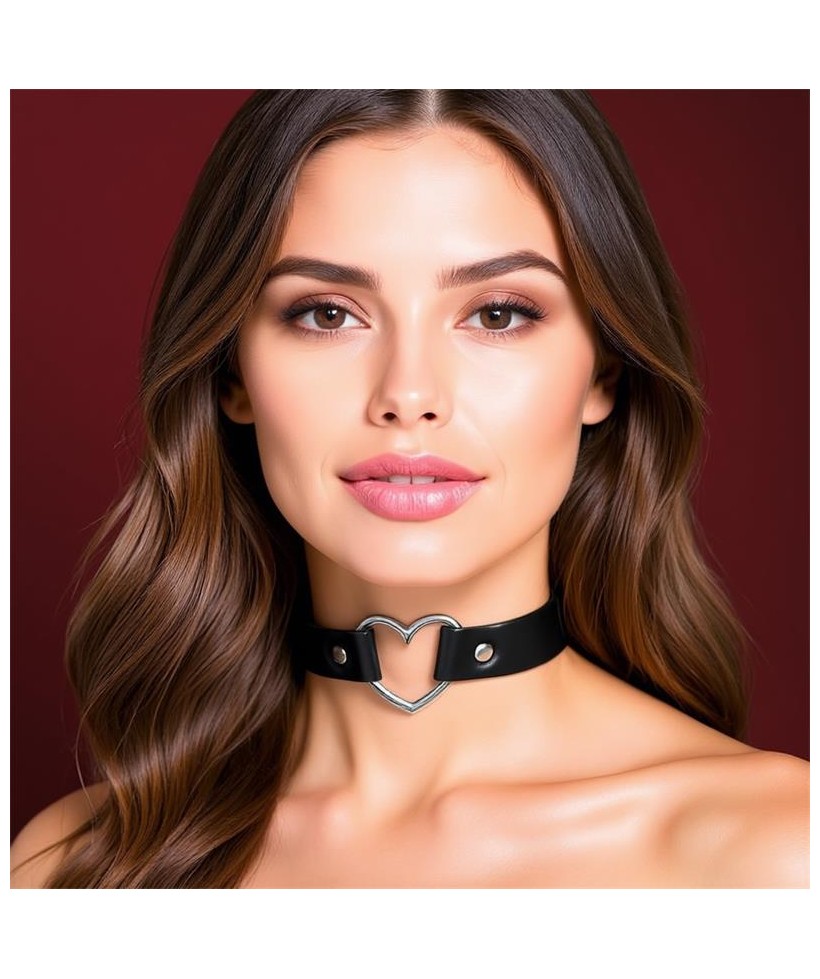 Collar con Corazon Tipo Choker Cuero Vegano Talla unica Collar con Corazon Tipo Choker Cuero Vegano Talla unica