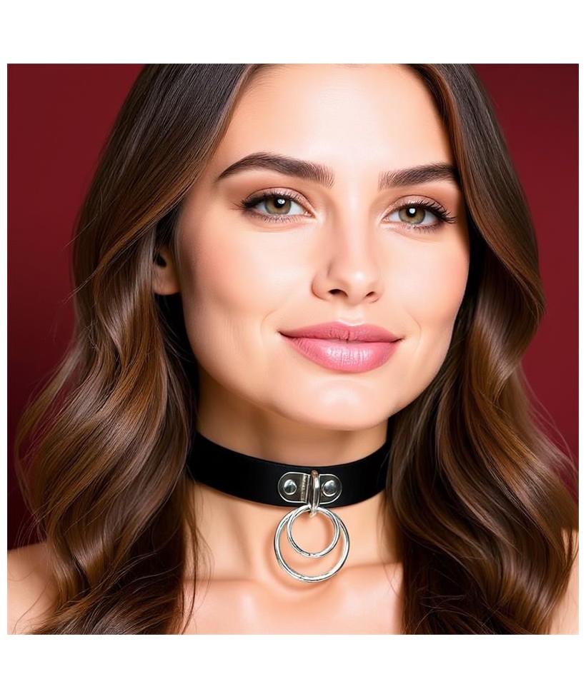 Collar con Doble Aro Cuero Vegano Talla unica Collar con Doble Aro Cuero Vegano Talla unica