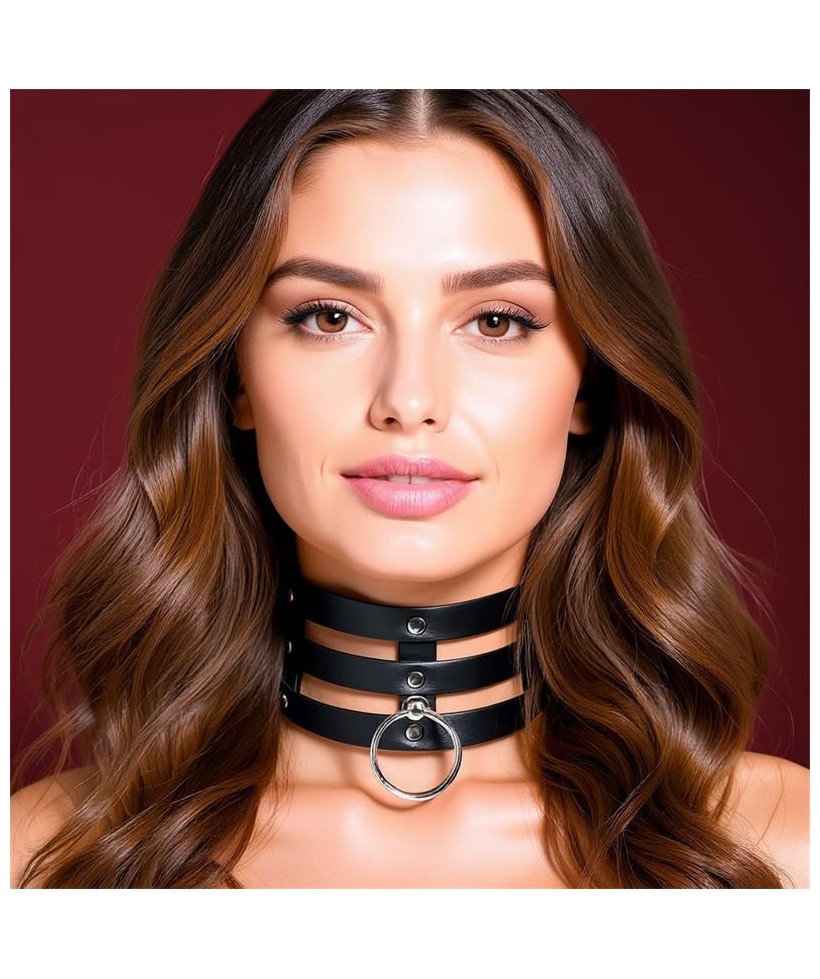 Collar Ancho con Aro Cuero Vegano Talla unica Collar Ancho con Aro Cuero Vegano Talla unica