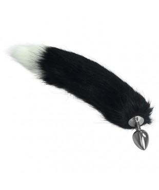 Plug Anal de Metal con Cola Blanco y Negro Talla L