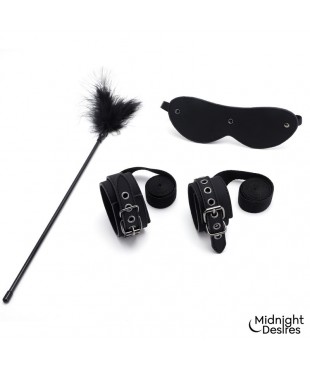 Set Bondage con Esposas Antifaz y Pluma Estimuladora