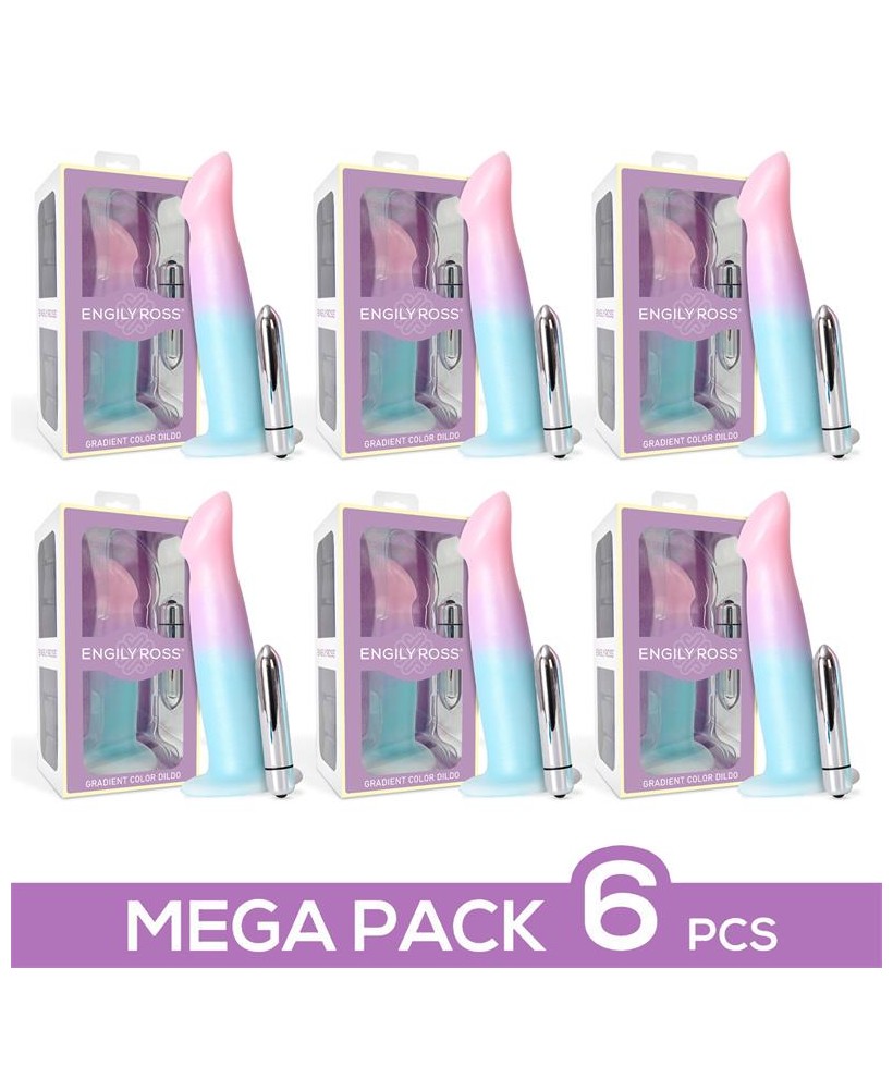 Pack 6 Dildo con Vibracion Color Degradado y Ventosa 17 cm