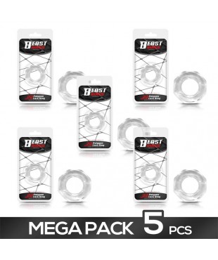 Pack de 5 Anillo para el Pene Súper Flexible Poligonal 2.2 cm Transparente