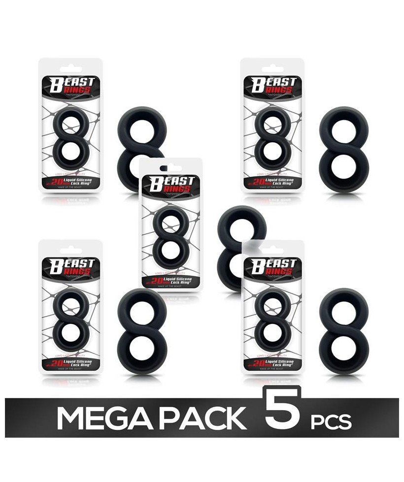 Pack 5 Anillo para el Pene 100 Silicona Liquida 2 cm Negro