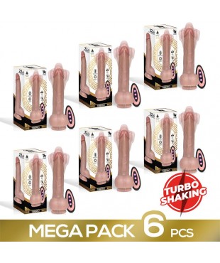 Pack de 6 Tiberio Dildo Realista Turbo Shaking con Trusting, Rotación 360º y Control Remoto