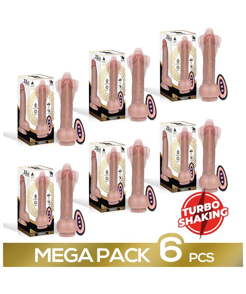 Pack de 6 Tiberio Dildo Realista Turbo Shaking con Trusting Rotacion 360º y Control Remoto