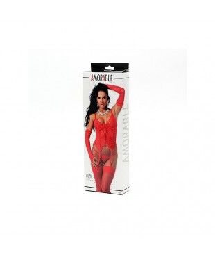Set de 4 Piezas Corset Tanga Guantes y Medias