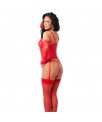 Set de 4 Piezas Corset Tanga Guantes y Medias
