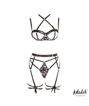 Lily Set Sujetador Tanga Liguero y Ligas Estampado Leopardo Lily Set Sujetador Tanga Liguero y Ligas Estampado Leopardo