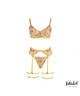 Zoey Set Sujetador Tanga Liguero y Ligas Amarillo Floral Zoey Set Sujetador Tanga Liguero y Ligas Amarillo Floral