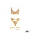 Zoey Set Sujetador Tanga Liguero y Ligas Amarillo Floral