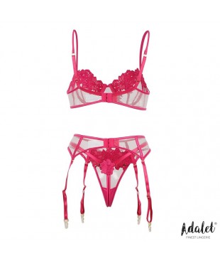Nora Set Sujetador Tanga y Liguero con Flores Fuchsia Nora Set Sujetador Tanga y Liguero con Flores Fuchsia
