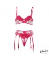 Nora Set Sujetador Tanga y Liguero con Flores Fuchsia