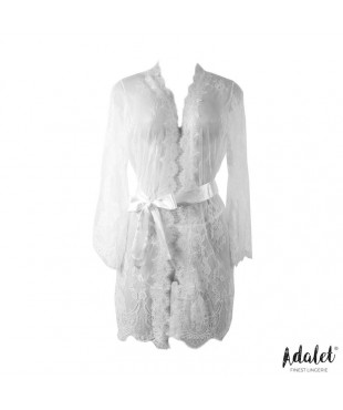 Lucy Peignoir Semi Transparente y Tanga Blanco