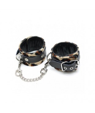 Esposas de Cuero Estampado Leopardo  Ajustable