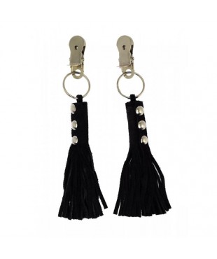 Pinzas para Pezones Cuero Flecos Negro