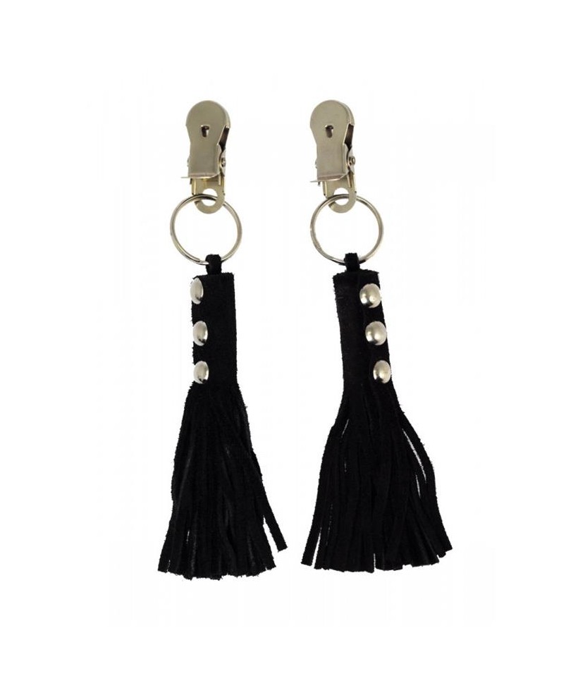 Pinzas para Pezones Cuero Flecos Negro