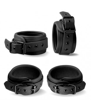 Barra Separadora Rigida Desmontable y 4 Esposas Desmontables Neopreno y Cuero Vegano Barra Separadora Rigida Desmontable y 4 Esposas Desmontables Neopreno y Cuero Vegano