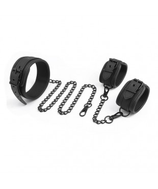 Set de Collar y Esposas para Munecas Cuero Vegano Set de Collar y Esposas para Munecas Cuero Vegano