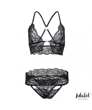 Ella Set Sujetador Tanga Antifaz y Esposas de Encaje