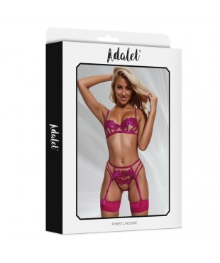 Nora Set Sujetador Tanga y Liguero con Flores Fuchsia Nora Set Sujetador Tanga y Liguero con Flores Fuchsia