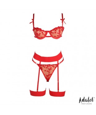 Zoey Set Sujetador Tanga y Liguero con Corazones Rojo Zoey Set Sujetador Tanga y Liguero con Corazones Rojo