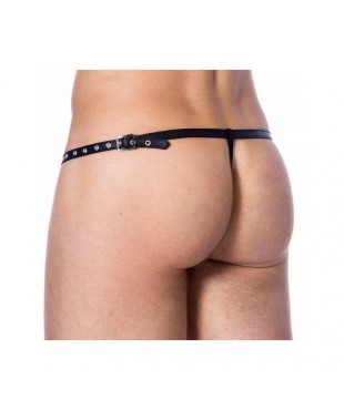 Tanga de Cuero Ajustable con Cremallera Talla Única