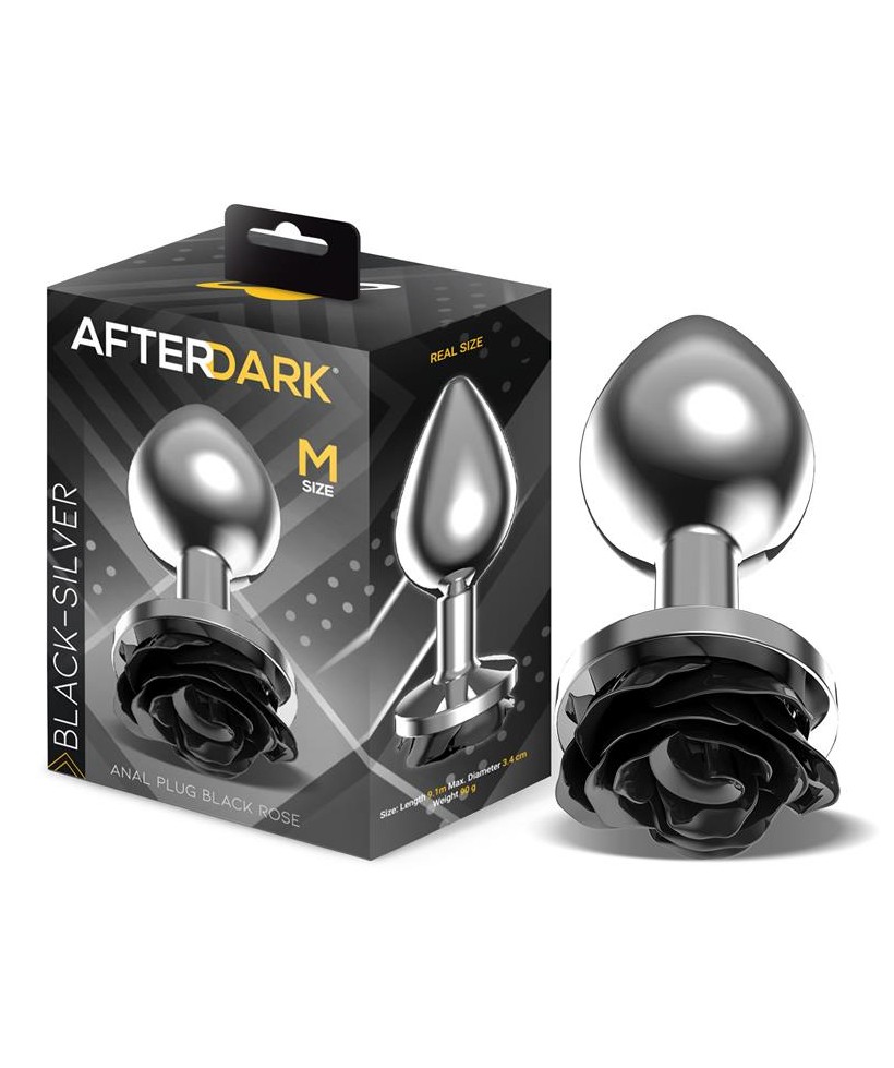 Plug Anal de Metal con Rosa Negra en la Base Talla M Plug Anal de Metal con Rosa Negra en la Base Talla M