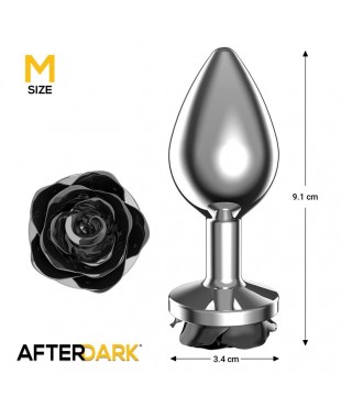 Plug Anal de Metal con Rosa Negra en la Base Talla M Plug Anal de Metal con Rosa Negra en la Base Talla M