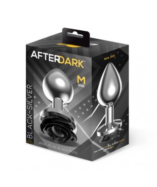 Plug Anal de Metal con Rosa Negra en la Base Talla M Plug Anal de Metal con Rosa Negra en la Base Talla M