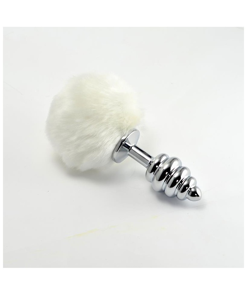 Plug Anal de Metal en Espiral con Pompon Blanco