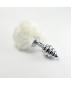 Plug Anal de Metal en Espiral con Pompon Blanco