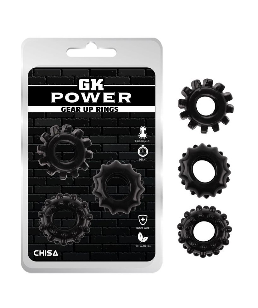 Kit 3 Anillos Pene Gear Up Negro