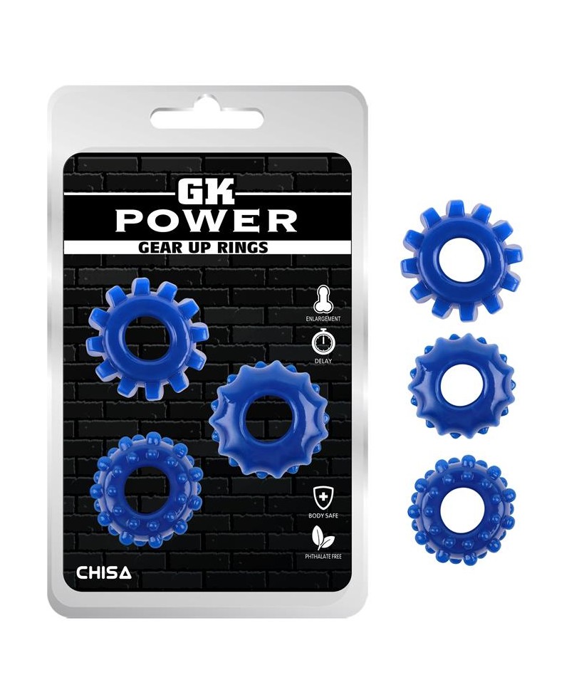 Kit 3 Anillos Pene Gear Up Azul