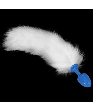Plug Anal de Metal Azul con Cola Blanca