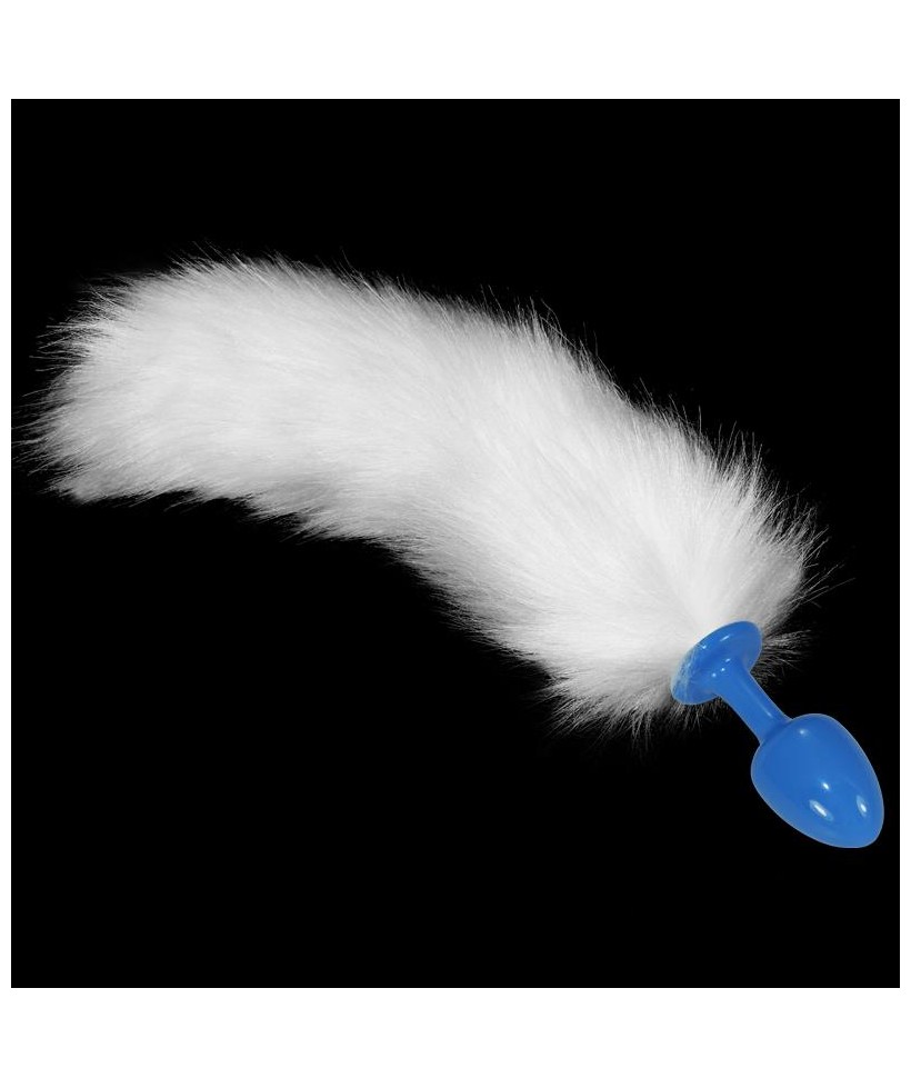 Plug Anal de Metal Azul con Cola Blanca
