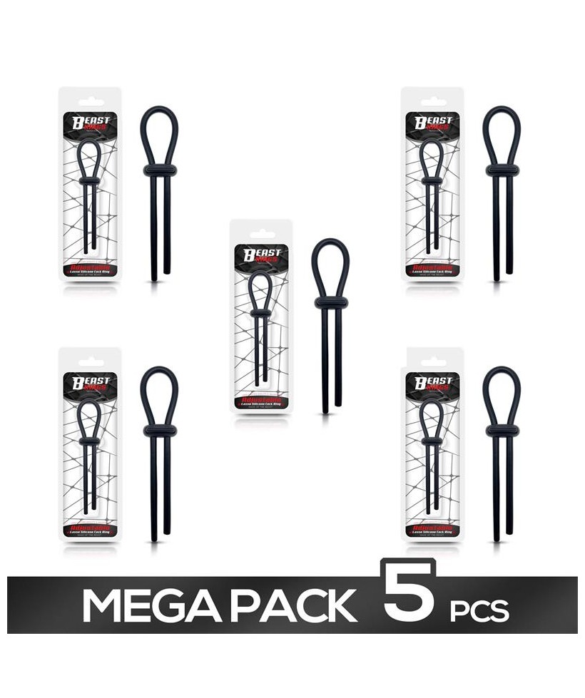 Pack de 5 Anillo para el Pene de Lazo Ajustable Silicona Solida Negro