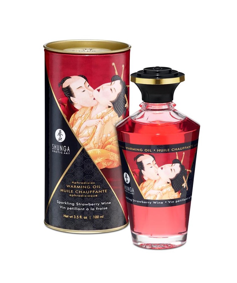 Shunga Aceite de Masaje Efecto Calor Aroma Vino Espumoso de Fresa