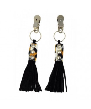 Pinzas de Cuero Estampado Leopardo y Flecos