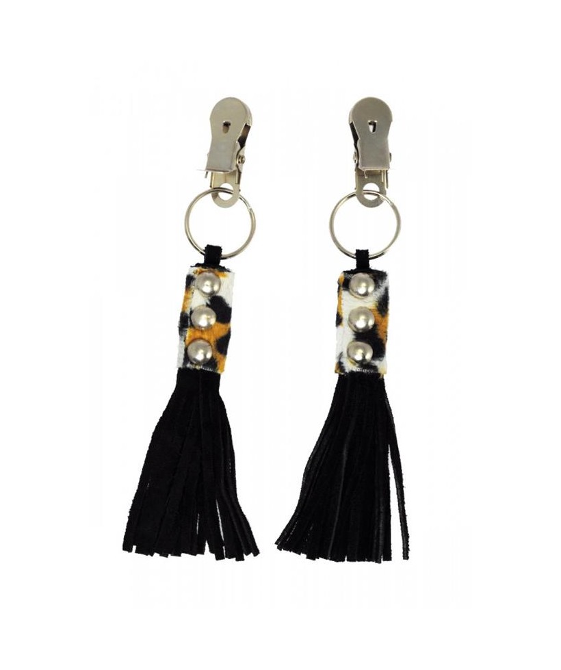 Pinzas de Cuero Estampado Leopardo y Flecos