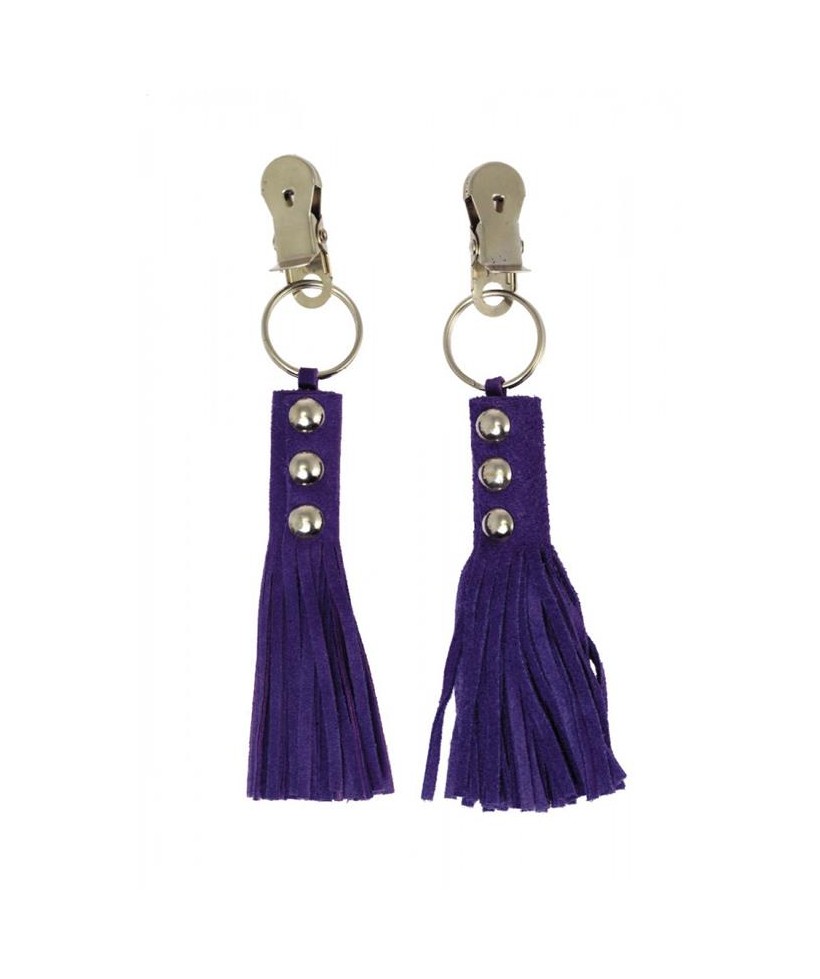 Pinzas para Pezones Cuero con Flecos Morado