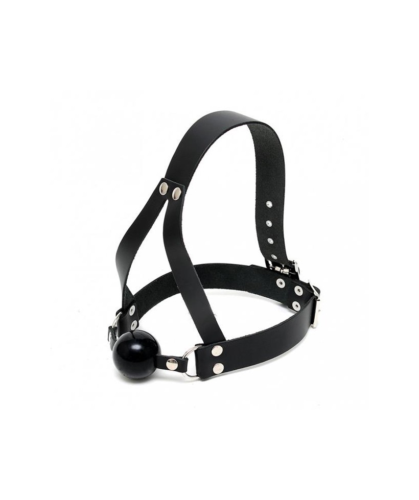 Mordaza Sujeccion de Cabeza Cuero y Silicona Ajustable