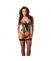 Set Corse Tanga y Medias Negro y Dorado