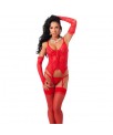 Set de 4 Piezas Corset Tanga Guantes y Medias
