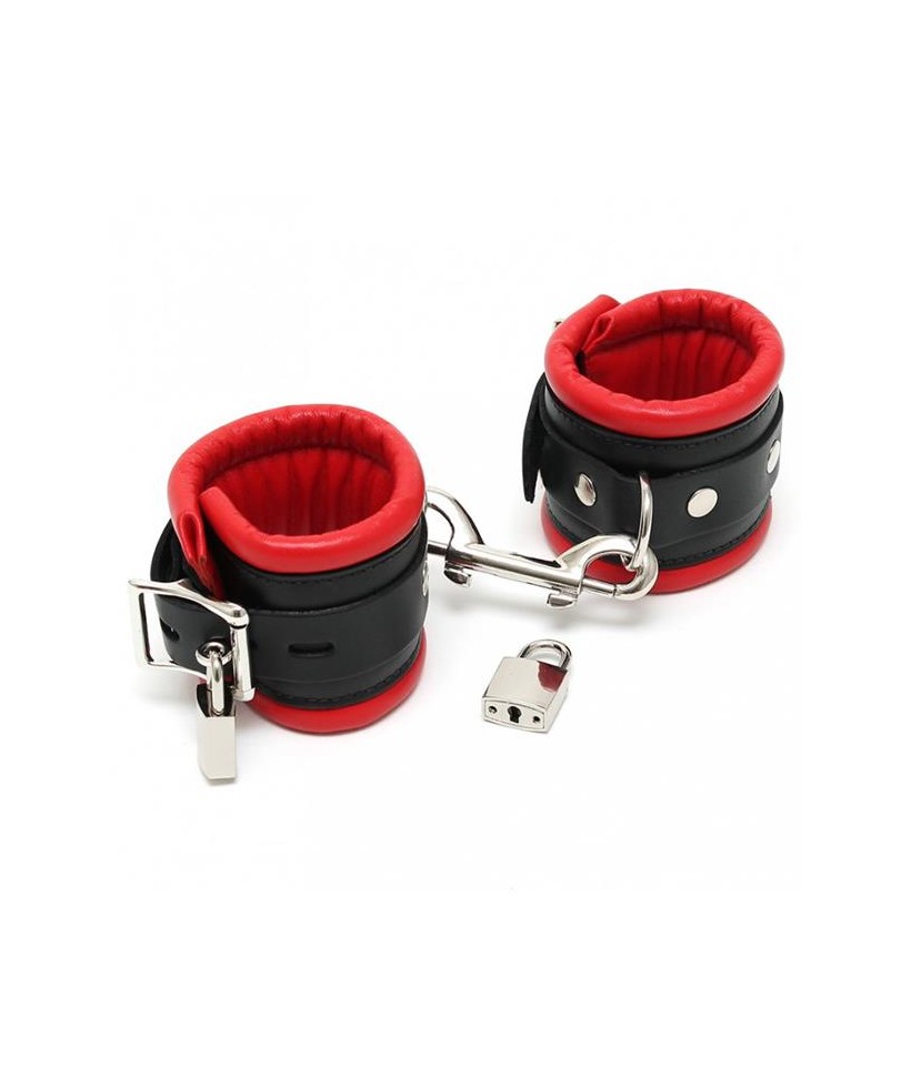Esposas para Pies Cuero Negro y Rojo con Candado 7 cm